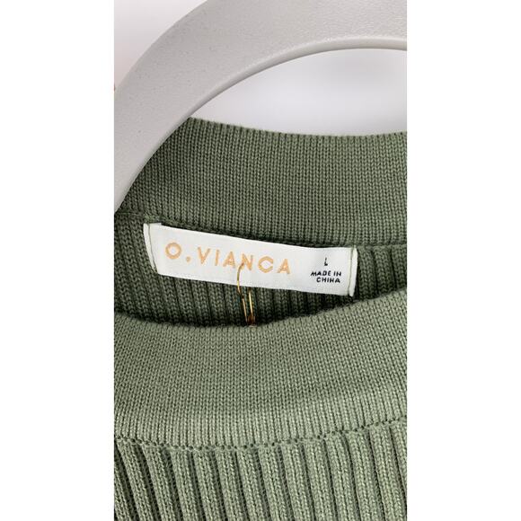 O. Vianca Ribbed Long Sleeve Cut Out Knit Maxi Dress Womens Size Large Green New - Picture 7 of 10